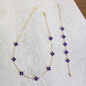 Blue Clover Necklace & Bracelet Set • Stainless Steel